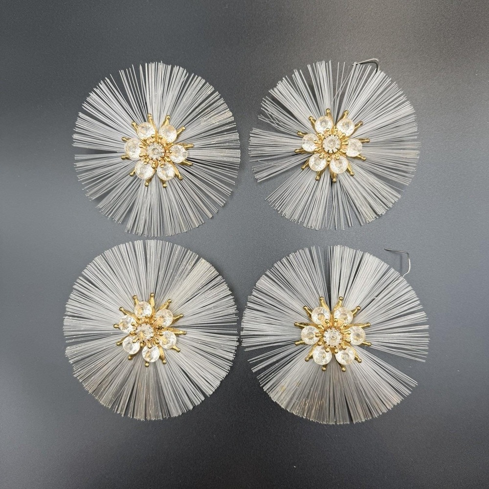 Vtg‎ German Spun Glass Angel Hair Snowflake Christmas Ornaments with Rhinestones